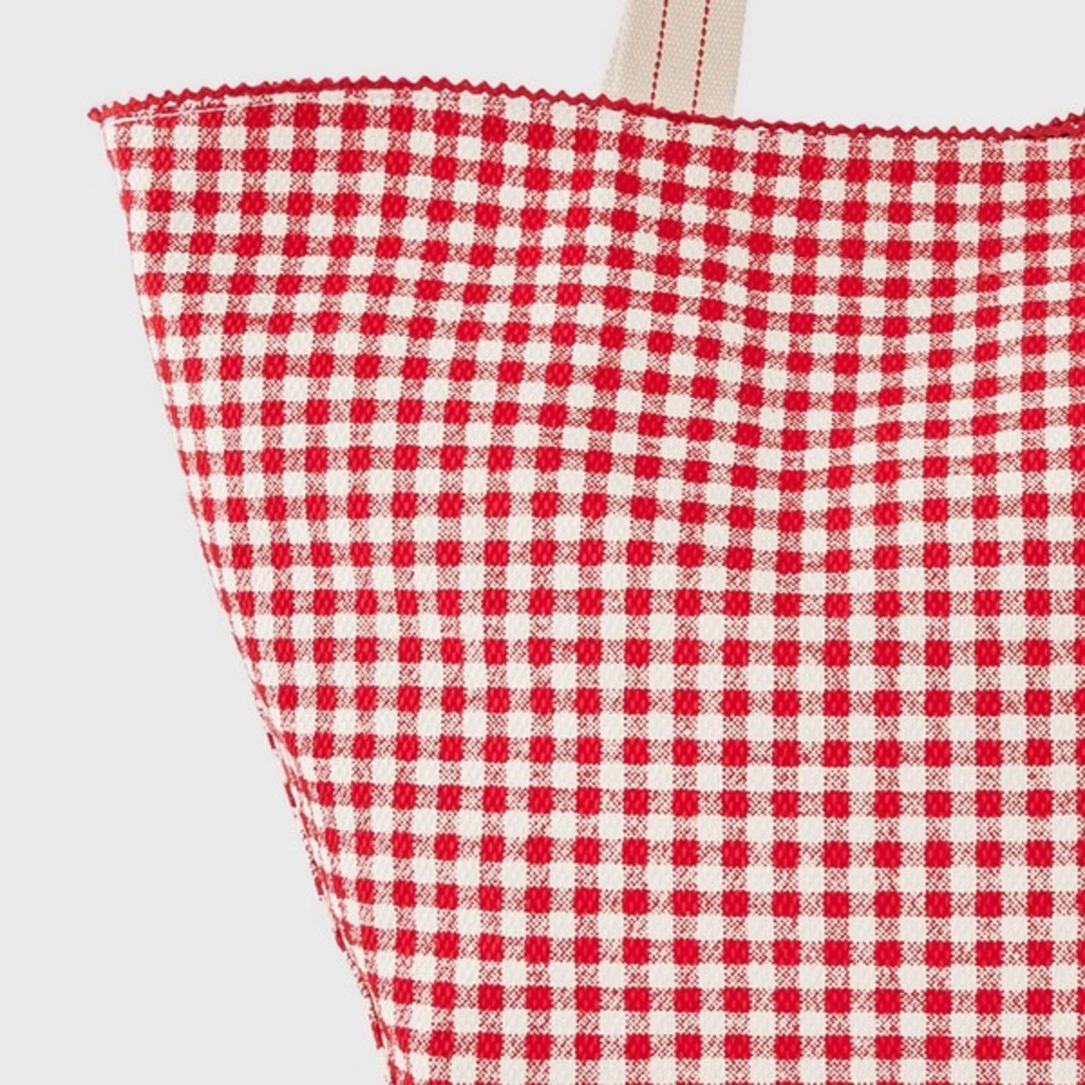 Universal Thread Reversible Gingham Canvas Tote - Red, Cream, and Blue - Picture 6 of 7